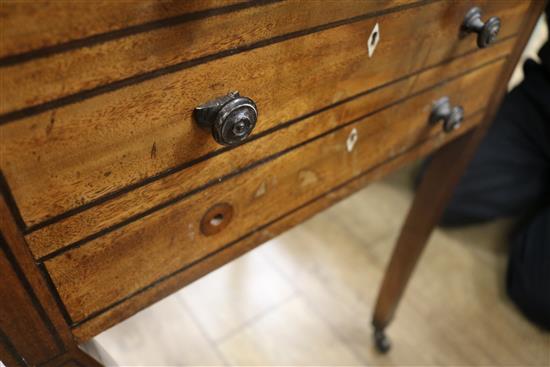 A Regency mahogany drop-flap work table, ebony line-inlaid, W.52cm